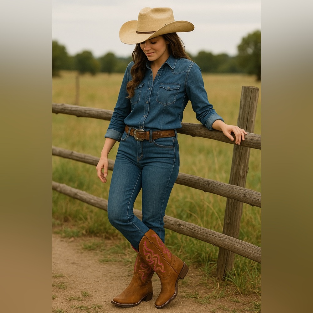 SheSole Women’s 10 Wide Brown Western Square Toe Cowboy Country Boots Wide Calf